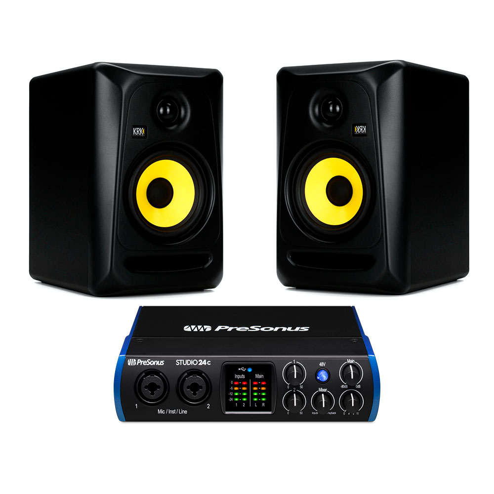 KRK-Classic-5-Monitores-de-Estudio-(Par),-Presonus-24C-Intefaz-de-Audio