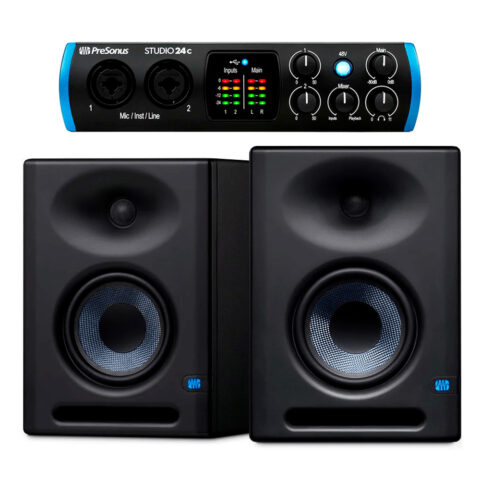 PreSonus Eris E5 XT 5″ Monitores de Estudio (Par), Presonus 24c Interfaz de Audio (Paquete de Grabación)
